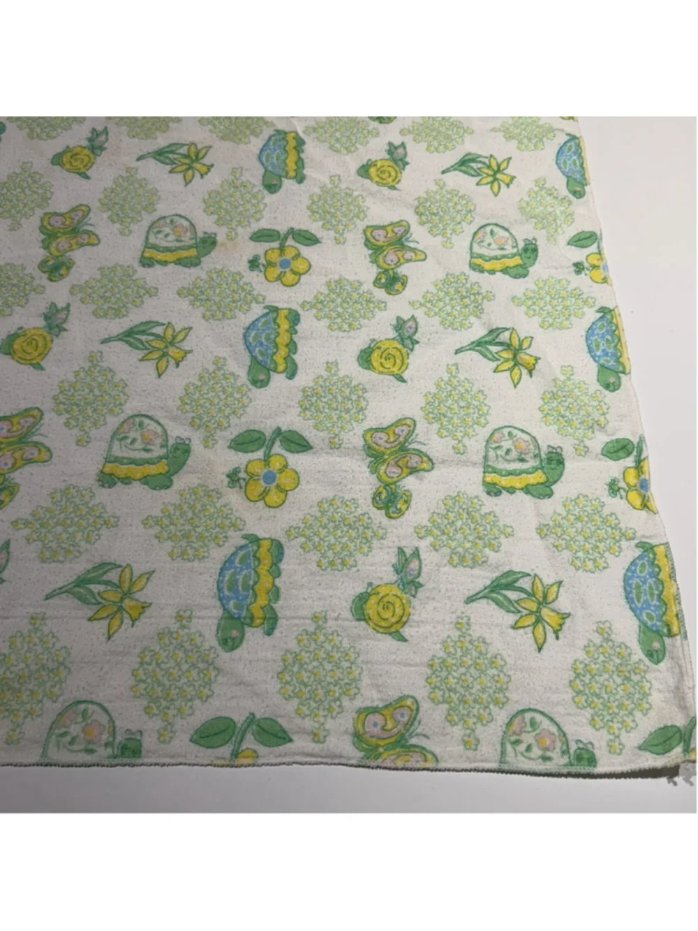 VTG Riegel Baby Security Blanket 23x27‎ Cotton Turtle Butterfly Floral USA READ
